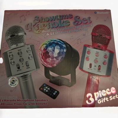 Showtime Karaoke Set 3 Stück - 2 Bluetooth Mikrofone & LED-Projektor - Brandneu