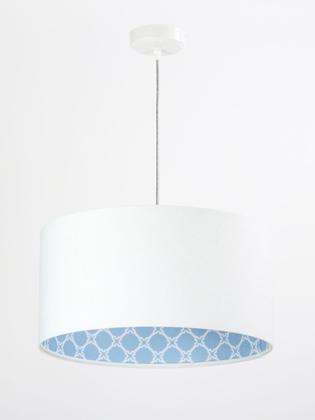 Dekorative Pendelleuchte Stoff Schirm Weiß Blau Retro Muster Ø40Cm HäNgelampe-image