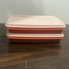 Vintage Tupperware 816-12 Deli Meat Cheese Keeper w/ Lids Paprika Set of 2