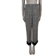 73180 auth CHANEL black white wool 11K SATIN CUFF PLEATED TWEED Pants 38 S