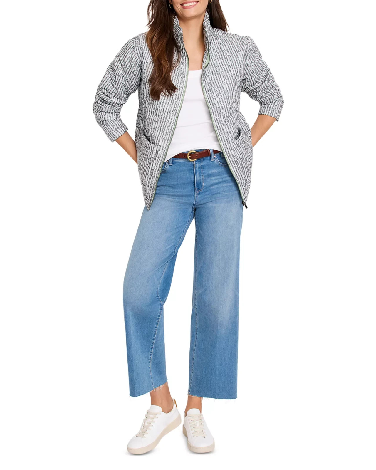 NIC+ZOE Womens Tipped Throw On Quilted Jacket in Grey Multi Size XL