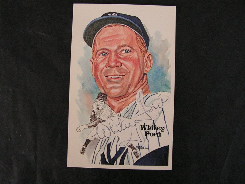 Whitey Ford Signed Perez Steele HOF Postcard Cut CAS Cert MT Yankees 61 Cy Young