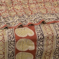 Sanskriti Vintage Red Sarees Pure Cotton Block Printed Kalamkari Sari Fabric