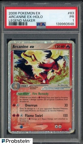 2006 Pokemon Arcanine ex 83/92 - EX Legend Maker Holo PSA 1 PR