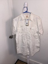 Levi's Button Up Shirt Mens Medium CreamShort Sleeve Collared Western Cowboy NWT