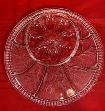 Vintage Clear Indiana Glass TREE OF LIFE Deviled Egg Relish Platter 13” Great