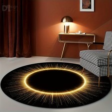  Modern Black  Golden Round Area Mat-Large Luxury Mat w/Dark BrownBeige Center
