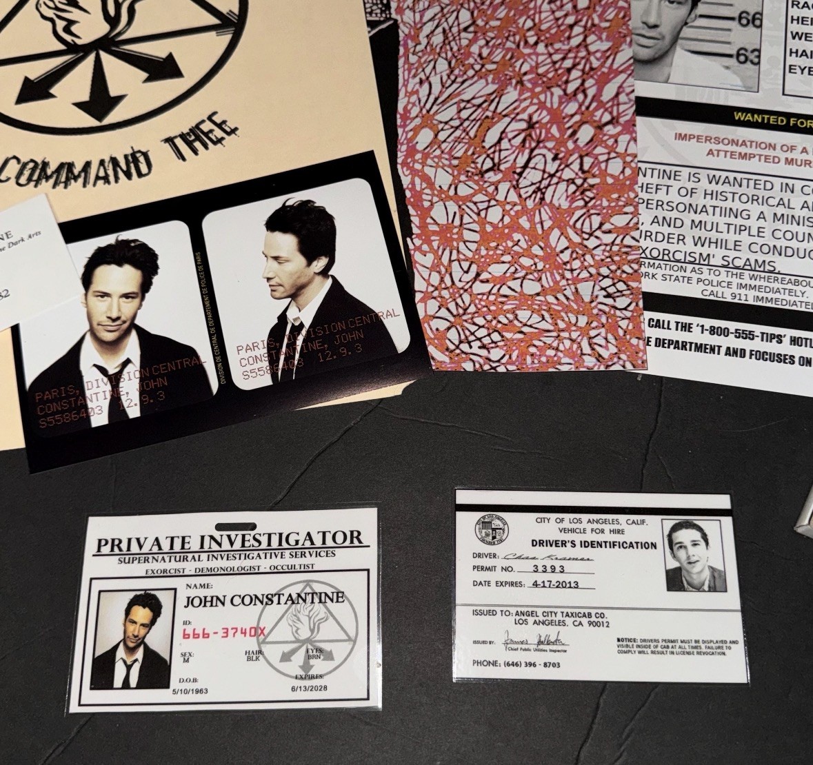 Constantine Movie Prop Set! Spear drawing, Tarot Cards, IDs, BeetleBox ...