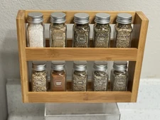 Urban Gourmet Wooden 2-Tier Spice Rack, 10 Glass Jars With Spices Included