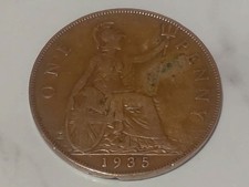 1935 One Penny King George V British Bronze Coin Circulated 