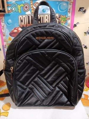 MICHAEL KORS ABBEY MEDIUM BLACK/ GOLD QUILTED LEATHER TOP HANDLE BACKPACK!!
