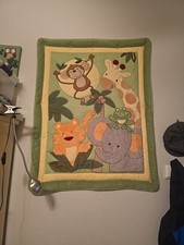 NOJO Crib Set Monkey Elephant Tiger Giraffe Jungle Animals Quilt, curtains, PLUS