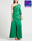 RRP €359 HANITA COUTURE Satin Maxi Dress Size S Green One Shoulder Made in Italy