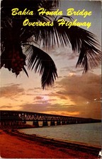 Bahia Honda Bridge Florida Keys 1975 Sunset Postcard Curteichcolor Vintage