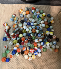 Lot of Assorted Glass Toy Marbles Mixed Colors Styles. 1930s-1960s.