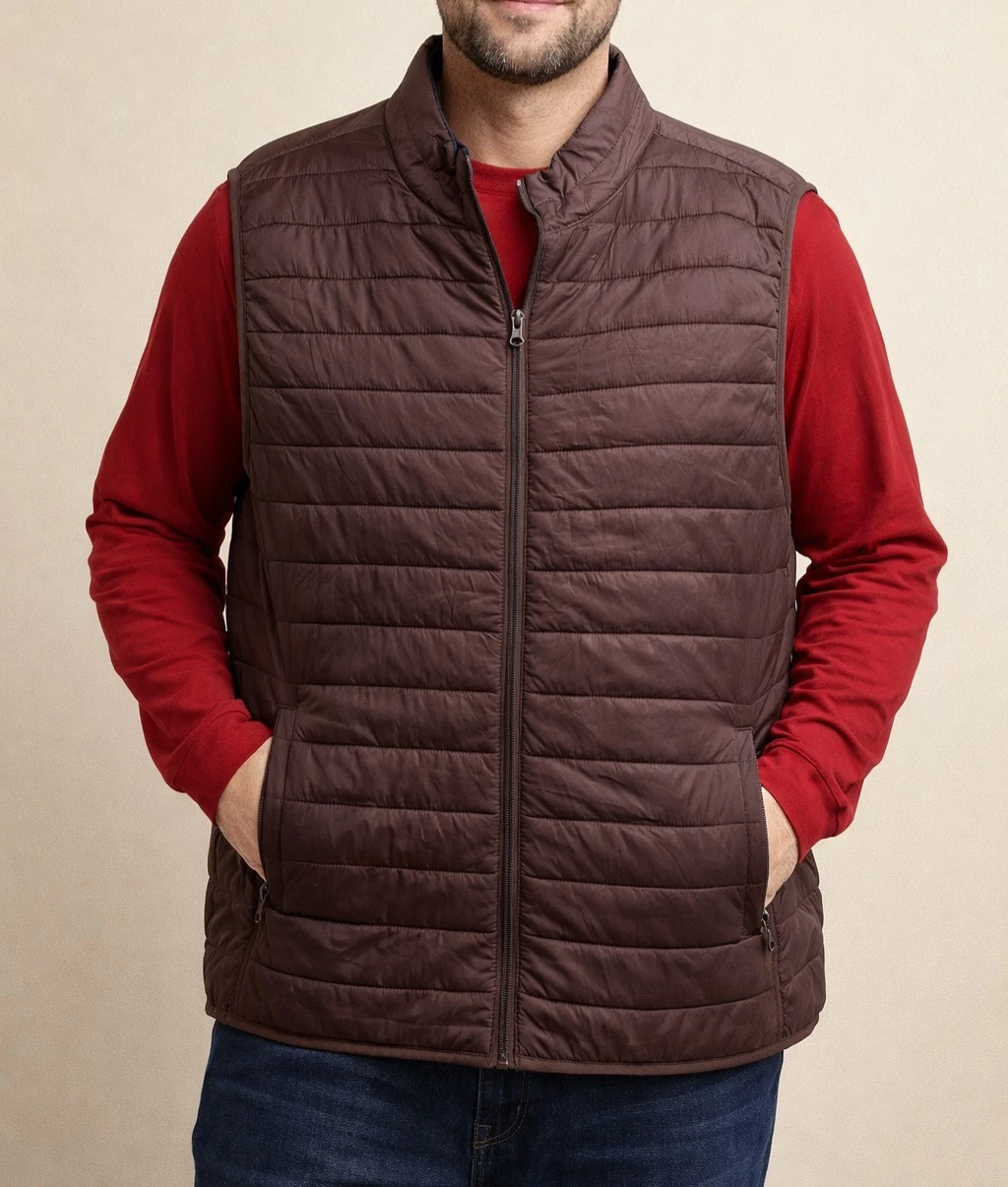 Saddlebred Mens Brown Packable Vest Full Zip Hiking Puffer Size 2XLarge ~ EUC