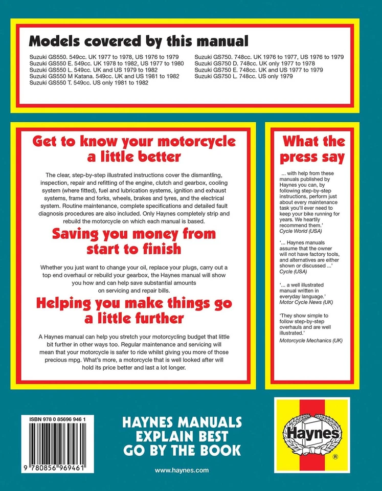 Suzuki GS550 (1977-1982) & GS750 Fours (1976-1979) Haynes Repair Manual - Image 2 of 4