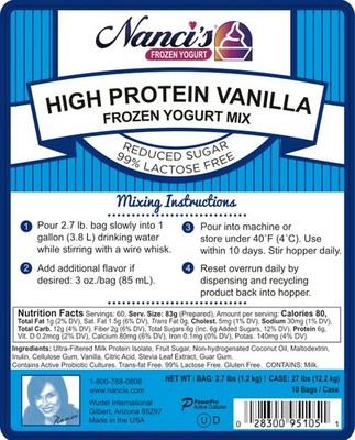 Frozen Yogurt Mix - High Protein Vanilla with Stevia (1 - 2.7 lb bag)