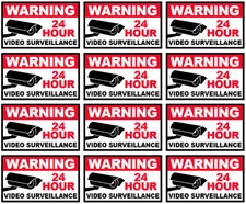 12 qty of 3x5" Decal Sticker Security Sign - WARNING 24 HOUR VIDEO SURVEILLANCE