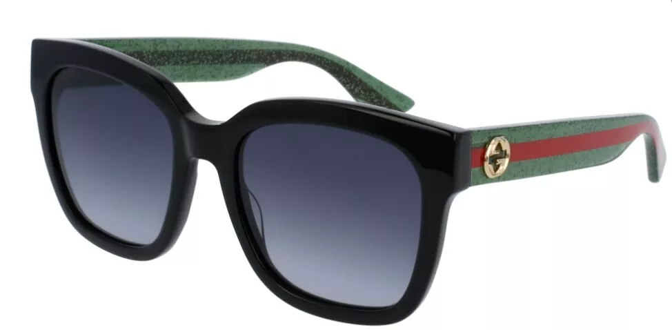 Gucci Black Green with Red Square Sunglasses | eBay