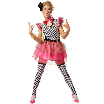 Frauenkostüm Neon Clown 80s fancy 1980er Tutu Mini Tüll Rock bunt Girly Karneval