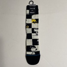 Stance Men's L 9-13 Peanuts Checked Crew Casual Socks Black Infiknit Cartoon