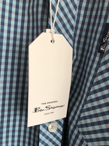 Chemise homme Ben Sherman Classic manches courtes bleu coton à carreaux taille XL neuve avec étiquette