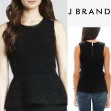 J BRAND NWT$365 Angora/Wool/Spandex Knitted Peplum Tank Top, with Leather Trim S