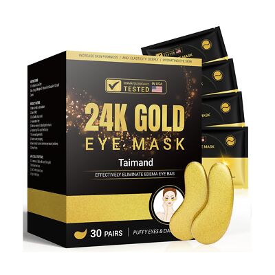 Under Eye Patches (30 Pairs), 24K Gold Under Eye Mask for Puffy Eyes, Dark Ci...