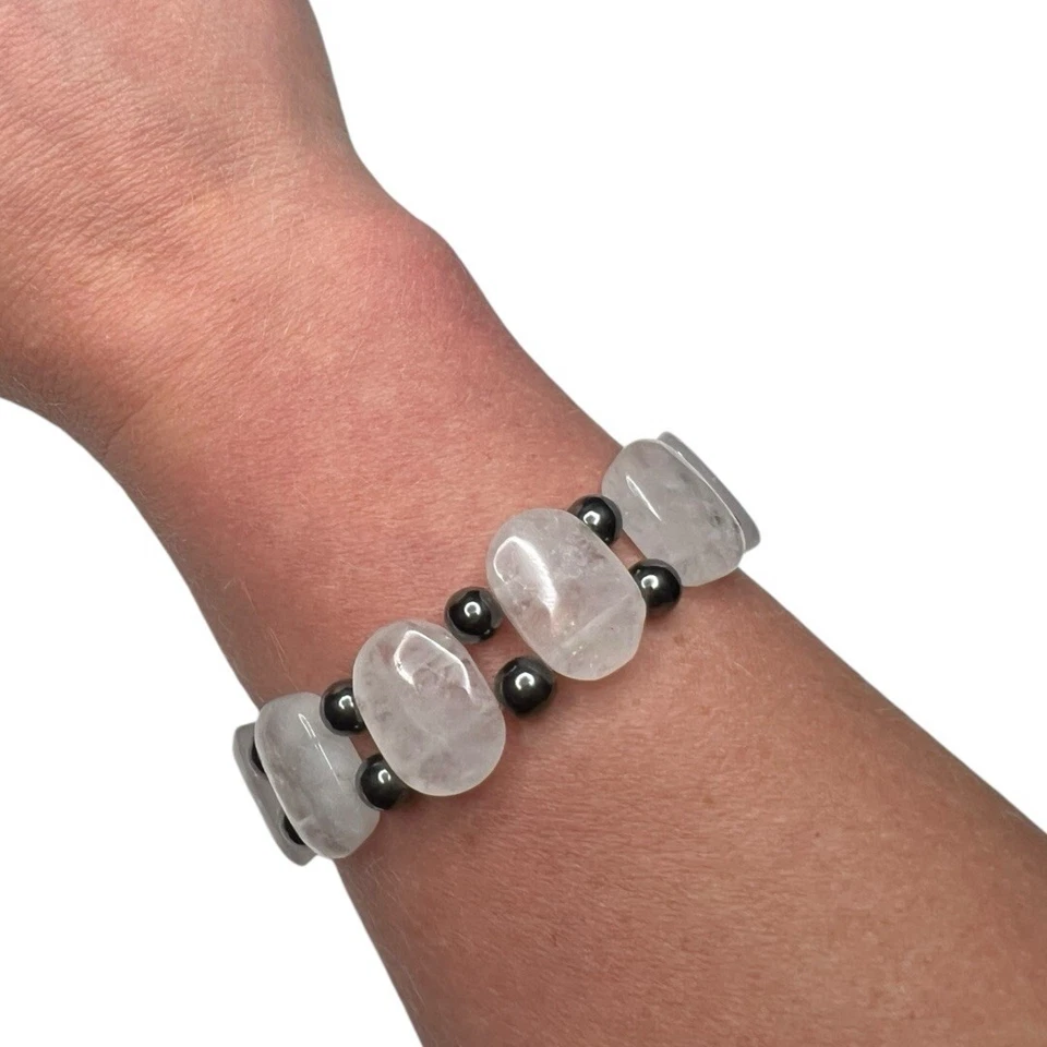 Pulsera de cuarzo transparente con cuentas de cristal pepita Foto 4 de 4