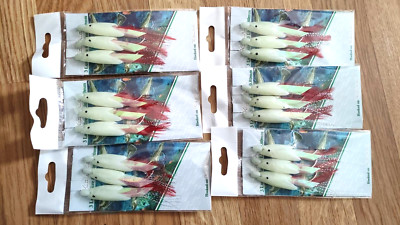 6 x Koike Large Luminous White Hokkai hokki Rigs Fishing Lures Cod Bass 6/0 Hook