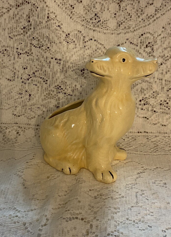 Vintage WELLER Art Pottery YELLOW Patented 3 HEADED DOG Triple