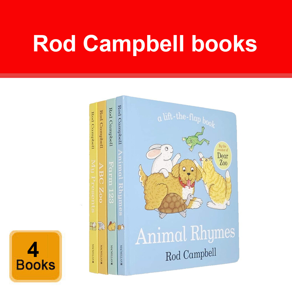 Rod Campbell 4 Books Collection Animal Rhymes, My Presents, ABC Zoo, Farm 123