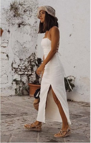 Zara white linen blend strappy midi 