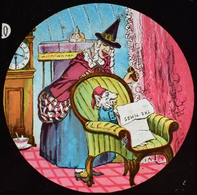 ANTIKE magische Laterne Dia ALTE MUTTER HUBBARD NO10 UM 1890 KINDERREIM