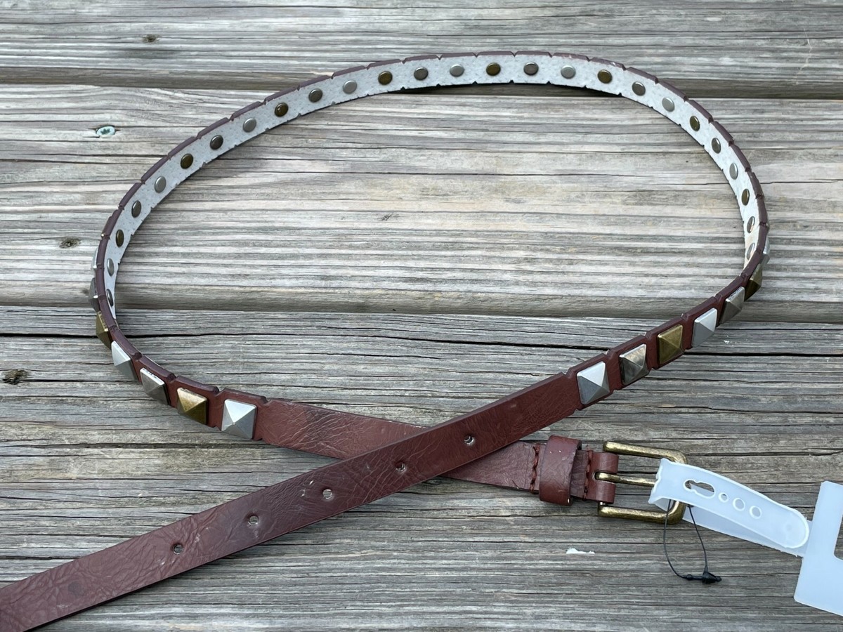 LODIS Women Belt Brown Leather Studded Skinny Belt Brown  display picture 2