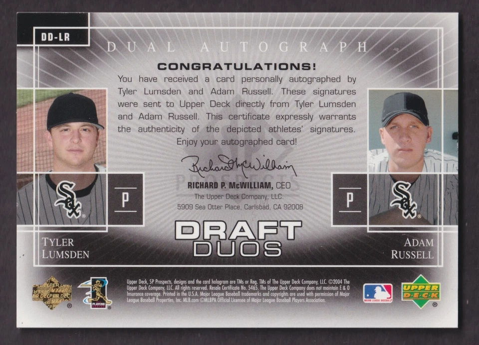 Tyler Lumsden & Adam Russell 2004 SP Prospects Draft Duos Dual Autograph /175 - Image 2 of 2