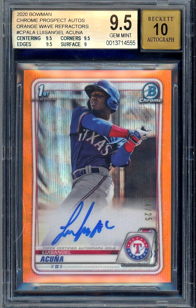Luisangel Acuna 2020 Bowman Chrome AUTO /25 Orange Wave Ref #CPALA RC BGS 9.5
