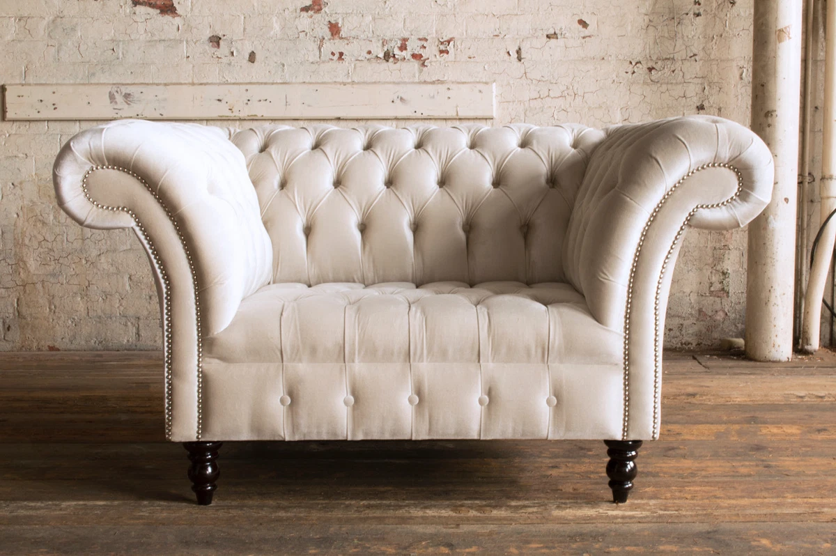 HANDMADE 1.5 SEAT CHAMPAGNE CREAM VELVET CHESTERFIELD SNUGGLE CHAIR LOVE SEAT