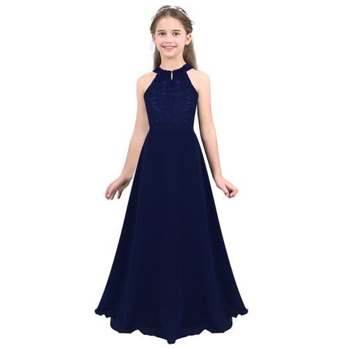 UK Kids Girls Lace Chiffon Flower Dress Wedding Bridesmaid Birthday Party Dress - Picture 35 of 42