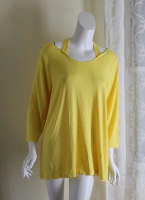 Nwt Chico's Zenergy 2 L Froid Épaule Artistique Jaune Tricot Jersey Tunique Haut - Photo 1/4