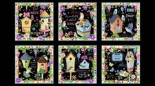Birdhouse Birds Blessed Garden Flowers Cotton Fabric QT 24" Panel
