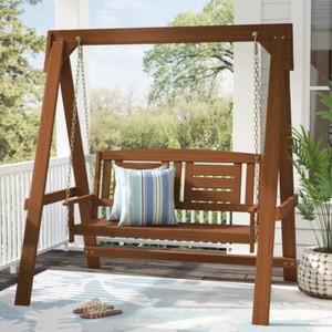 Wood Porch Swing With Stand 2 Seat Glider Outdoor Patio 