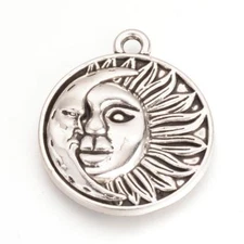 2 Large Sun Pendants Antiqued Silver Sun and Moon Celestial Charms 29mm