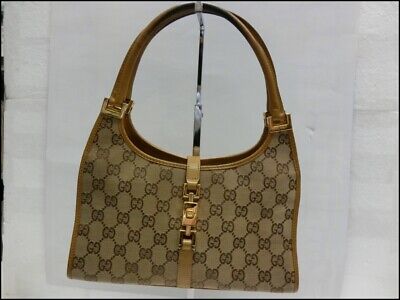 Auth DBX03 Gucci Jackie Handbag GG Canvas with Gold Hardware from 