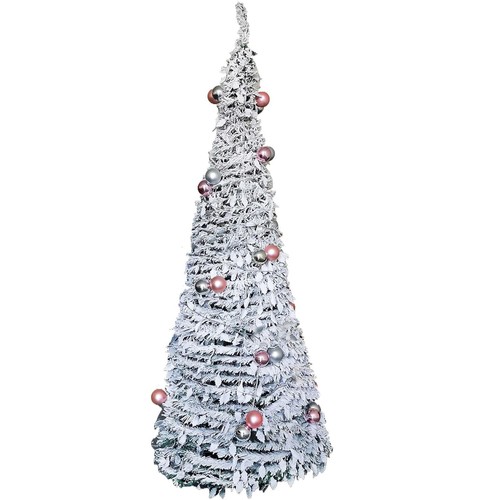 6FT Pre-Lit Flocked Fully Decorated Pull Up Christmas Tree Collapsible Xmas Tree - Picture 3 of 13
