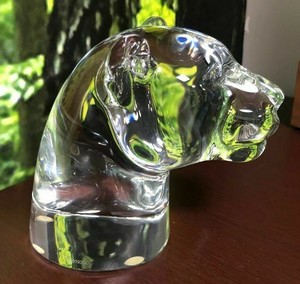 Authentic-Baccarat-France-Crystal-Panther-Head-Figurine-Paperweight-Signed
