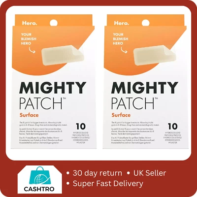 HERO COSMETICS 2 X Hero Mighty Patch Surface Anti-Acne for Large Areas 10 Hydrocolloid Patches