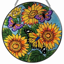 Stained Glass Window Hangings Decor Hand-Painted Pendant Suncatcher Panel with C