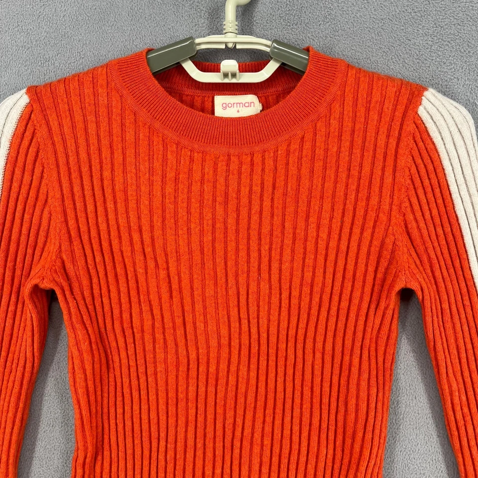 Gorman Jumper Womens 6 Orange Merino Wool Ribbed Sweater Long Sleeve - Image 2 of 4